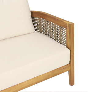 English Elm Crowne Outdoor 2 Seater Sofa Acacia Wood Handwoven Rattan Patio Seating 74130.00