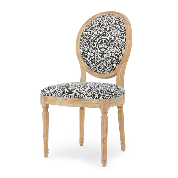 English Elm Kd French Country Rubberwood Dining Chairs Fluted Legs Padded Seat Set of 2 Black White 60352.00BWHI
