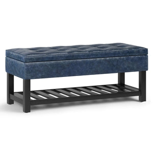 English Elm Cosmopolitan Storage Ottoman Bench - Stylish Denim Blue, Tufted Design With Hidden Storage Space B136P158561