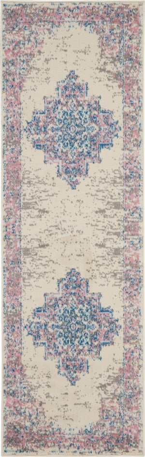 Nourison Grafix GRF14 Machine Made Power-loomed Ornamental Border Indoor Only Vintage  Rug Ivory Pink, Pink 100% Polypropylene 99446963239