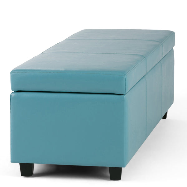 English Elm Avalon Storage Ottoman Bench - Soft Blue Vegan Leather With Hidden Storage & Versatile Seating Solutions B136P158635