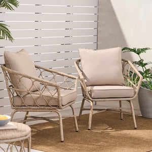 English Elm Christopher Knight Home® - BRUCE Club Chair Set - Brown PE Rattan & Iron Frame, Boho Outdoor Seating with Water-Resistant Cushions 70415.00LBRN