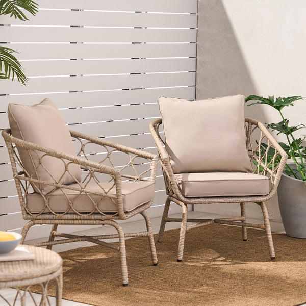 English Elm Christopher Knight Home® - BRUCE Club Chair Set - Brown PE Rattan & Iron Frame, Boho Outdoor Seating with Water-Resistant Cushions 70415.00LBRN