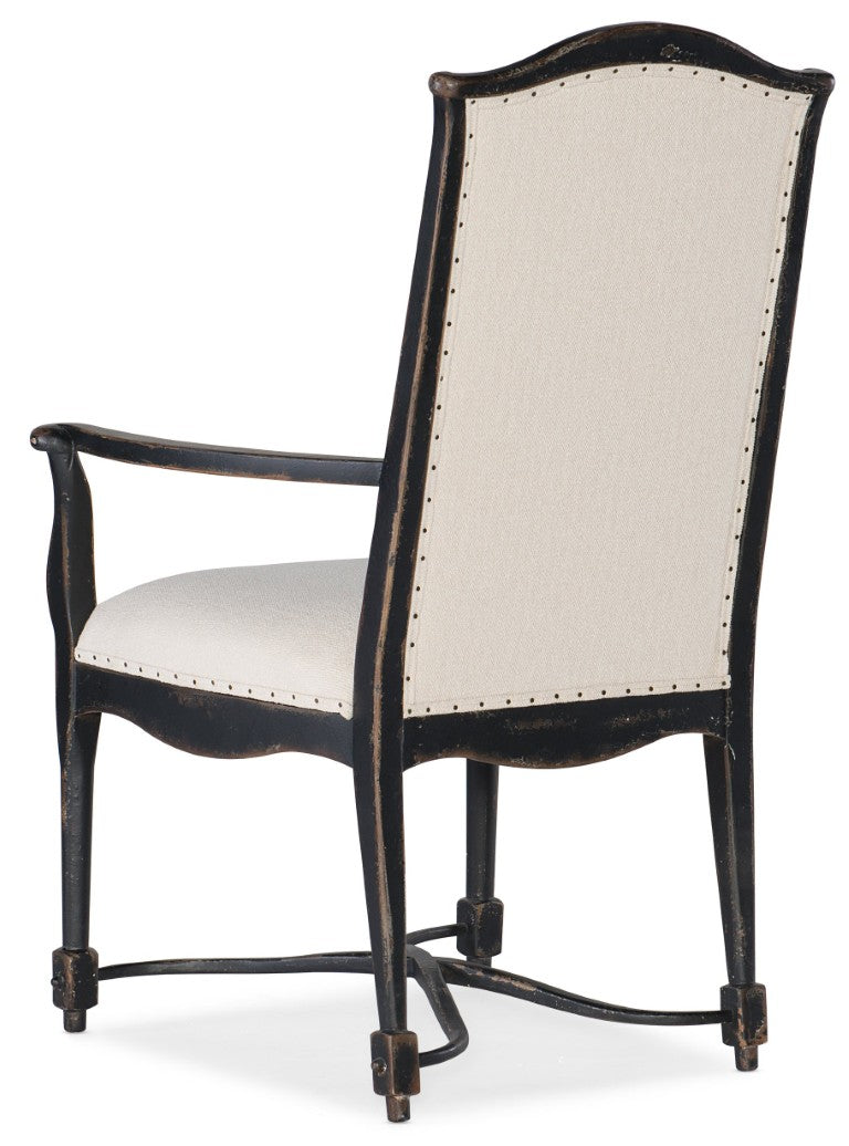Hooker Furniture Ciao Belgian-Inspired Upholstered Arm Chair With Scalloped Seat, Nailhead Trim & Distressed Black Finish 5805-75300-99