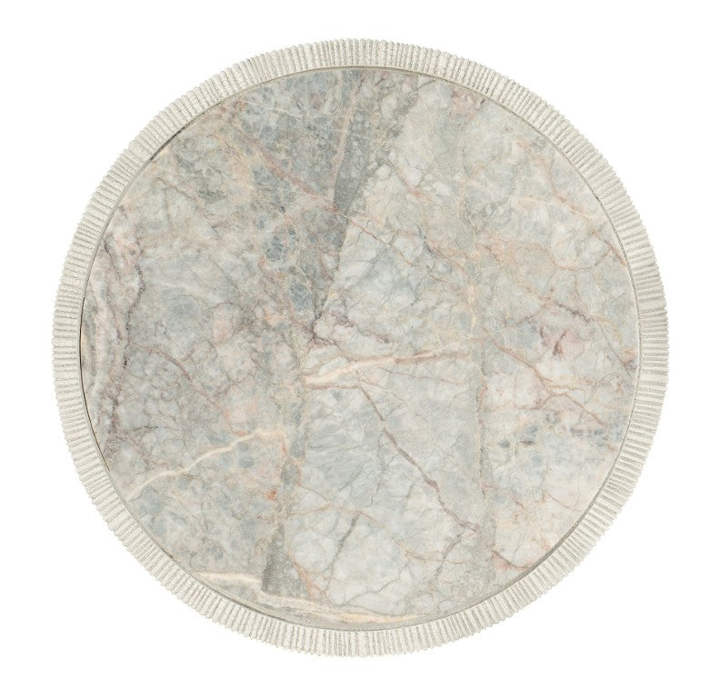 Hooker Furniture Serenity Swale Round Side Table With Honed Marble Veneer Top & Coral Textured Light-Gray Base, Compact Elegance 6350-80316-04