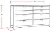 Parker House Escape - Bedroom 8 Drawer Dresser Glazed Natural Oak Rubberwood Solids / Oak Veneers BESC#21668