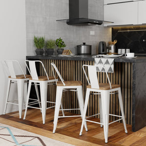 English Elm Rayne 24" Counter Height Stool Set Of 4 - Industrial Metal & Solid Elm Wood For Stylish Spaces B136P159491-GIGA