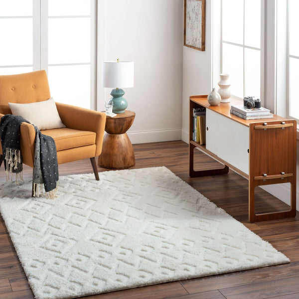 Livabliss Nomadic Plush Polyester Area Rug Machine Woven in Turkey for Modern Living Spaces Ivory 5'3" x 7' NMC2306-537