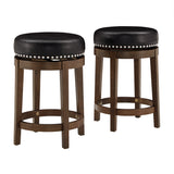 Homelegance By Top-Line Emerson Faux Leather Brown Finish Wood Swivel 24" Counter Height Stool (Set of 2) Black Rubberwood