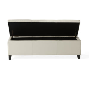 English Elm Glouster Bench Style Pu Leather Storage Ottoman with Soft Close Lid for Bedroom Ivory 57742.00IVY