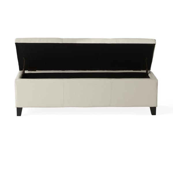 English Elm Glouster Bench Style Pu Leather Storage Ottoman with Soft Close Lid for Bedroom Ivory 57742.00IVY