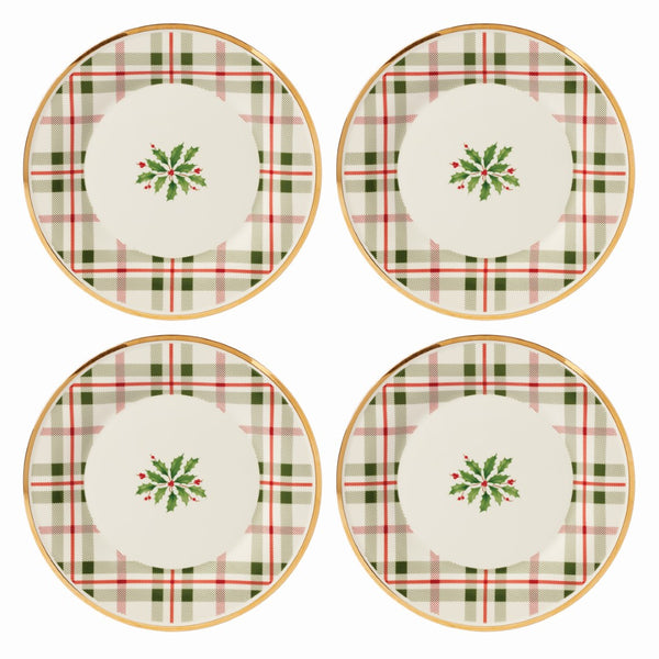 Lenox Holiday Plaid Accent Plates, Set of 4 Red & Green, IVORY PORCELAIN 894964