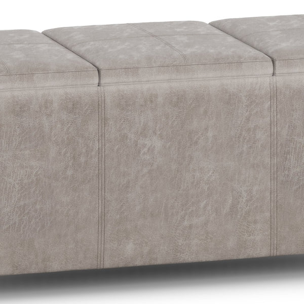 English Elm Avalon Storage Ottoman - Versatile Distressed Taupe Faux Leather With Hidden Storage & Serving Trays B136P158257