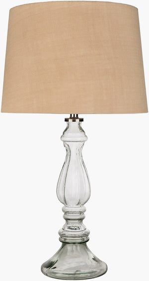 Surya Newman 29" Modern Accent Table Lamp - Handcrafted Linen & Glass Design To Enhance Your Decor Space Body, Light Gray,Shade (Outside), Wheat,Shade (Inside), Ivory,Finial, Metallic ,Nickel,Harp, Metallic ,Nickel,Cord, Translucent Glass,Linen,Cotton,Steel Nmn-001