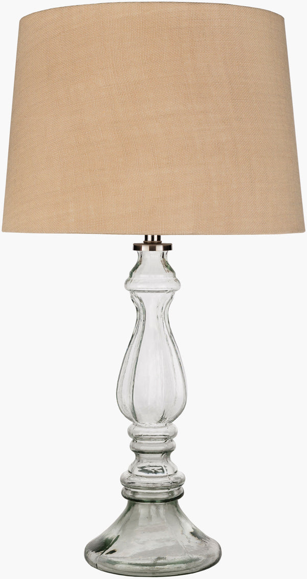 Surya Newman 29" Modern Accent Table Lamp - Handcrafted Linen & Glass Design To Enhance Your Decor Space Body, Light Gray,Shade (Outside), Wheat,Shade (Inside), Ivory,Finial, Metallic ,Nickel,Harp, Metallic ,Nickel,Cord, Translucent Glass,Linen,Cotton,Steel Nmn-001