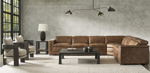 Bernhardt Bernhardt Lioni Leather Power-Motion Sectional With Usb Charging, Power Headrests, Sleek Contemporary Design Brown 153.5" W x 122.5" D x 32.5" H K2088