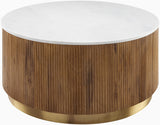 Nems NMS-001 17"H x 36"W x 36"D Coffee Table NMS-001  Top: White; Base: Brown, Gold Surya