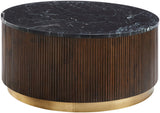 Nems NMS-002 17"H x 36"W x 36"D Coffee Table NMS-002  Top: Black; Base: Dark Brown, Gold Surya