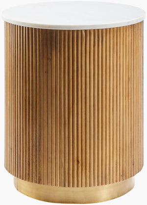 Surya Nems End Table - 22" Marble & Mango Wood Accent Table With Elegant Brass Detailing For Timeless Charm Top, White,Base, Brown Marble,Mango Wood,Brass Nms-003