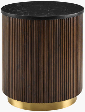 Surya Nems End Table - 22" Marble & Mango Wood Accent Table With Elegant Brass Detailing For Timeless Charm Top, Black,Base, Dark Brown Marble,Mango Wood,Brass Nms-004