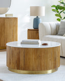 Nems NMS-001 17"H x 36"W x 36"D Coffee Table NMS-001  Top: White; Base: Brown, Gold Surya