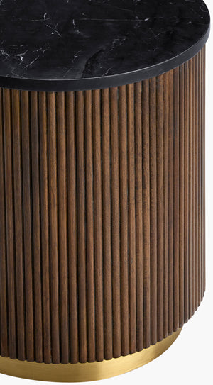 Surya Nems End Table - 22" Marble & Mango Wood Accent Table With Elegant Brass Detailing For Timeless Charm Top, Black,Base, Dark Brown Marble,Mango Wood,Brass Nms-004