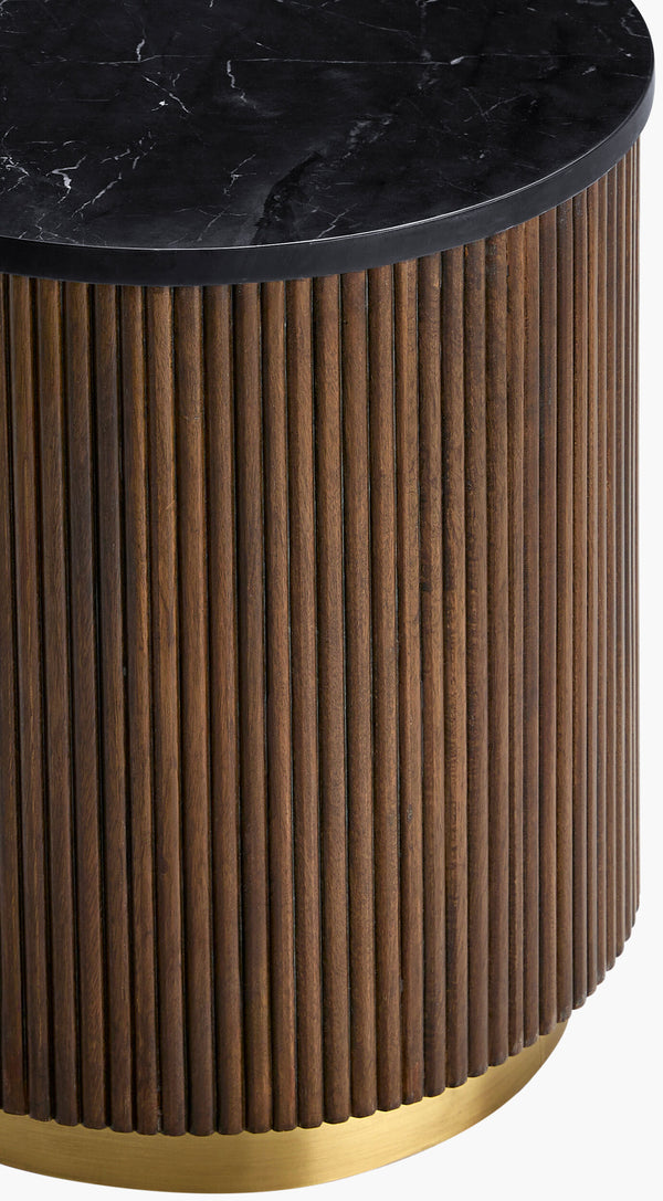 Surya Nems End Table - 22" Marble & Mango Wood Accent Table With Elegant Brass Detailing For Timeless Charm Top, Black,Base, Dark Brown Marble,Mango Wood,Brass Nms-004