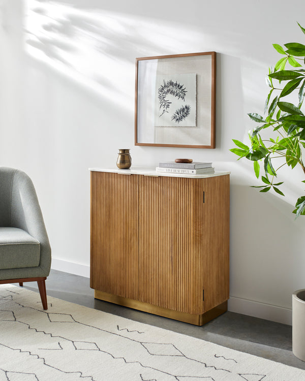 Nems NMS-007 34"H x 34"W x 15"D Cabinet NMS-007  Top: White; Base: Dark Brown, Gold Surya