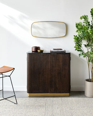 Nems NMS-008 34"H x 34"W x 15"D Cabinet NMS-008  Top: Black; Base: Dark Brown, Gold Surya