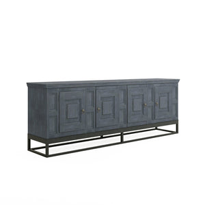 A.R.T. Furniture Alcove Entertainment Console: Stylish Slate & Burnished Brass, Ample Storage, And Organized Design Blue Acacia Solids,Maple Veneers,Iron 321423-2821