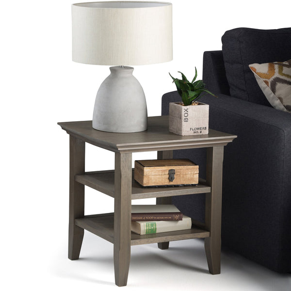 English Elm Acadian Farmhouse Grey End Table - Handcrafted Solid Wood With Open Shelves For Stylish Storage B136P159689