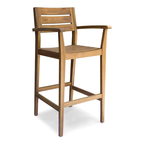 English Elm Wood Acacia Bar Stool with Ladder Back and Slatted Seat for Kitchen or Patio 62719.00