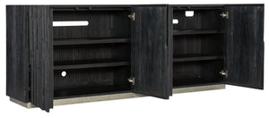 Hooker Furniture Chapman Charred Black Shou Sugi Ban Entertainment Console With Integrated Power, Ventilation, Storage 6033-55480-99