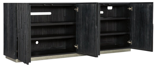 Hooker Furniture Chapman Charred Black Shou Sugi Ban Entertainment Console With Integrated Power, Ventilation, Storage 6033-55480-99