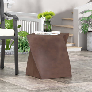English Elm Outdoor Sculptural Twisted Cube Concrete Side Table for Patio Deck or Garden 73456.00