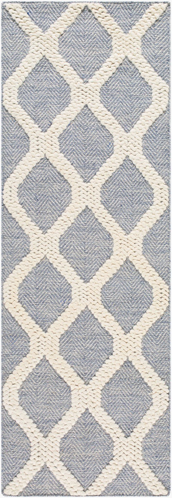 Livabliss Nina Handwoven Wool Blend Runner Rug Scandinavian Modern Style for Hallways Blue, Cream 2'6" x 8' NNA2303-268