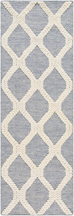 Livabliss Nina Handwoven Wool Blend Runner Rug Scandinavian Modern Style for Hallways Blue, Cream 2'6" x 8' NNA2303-268
