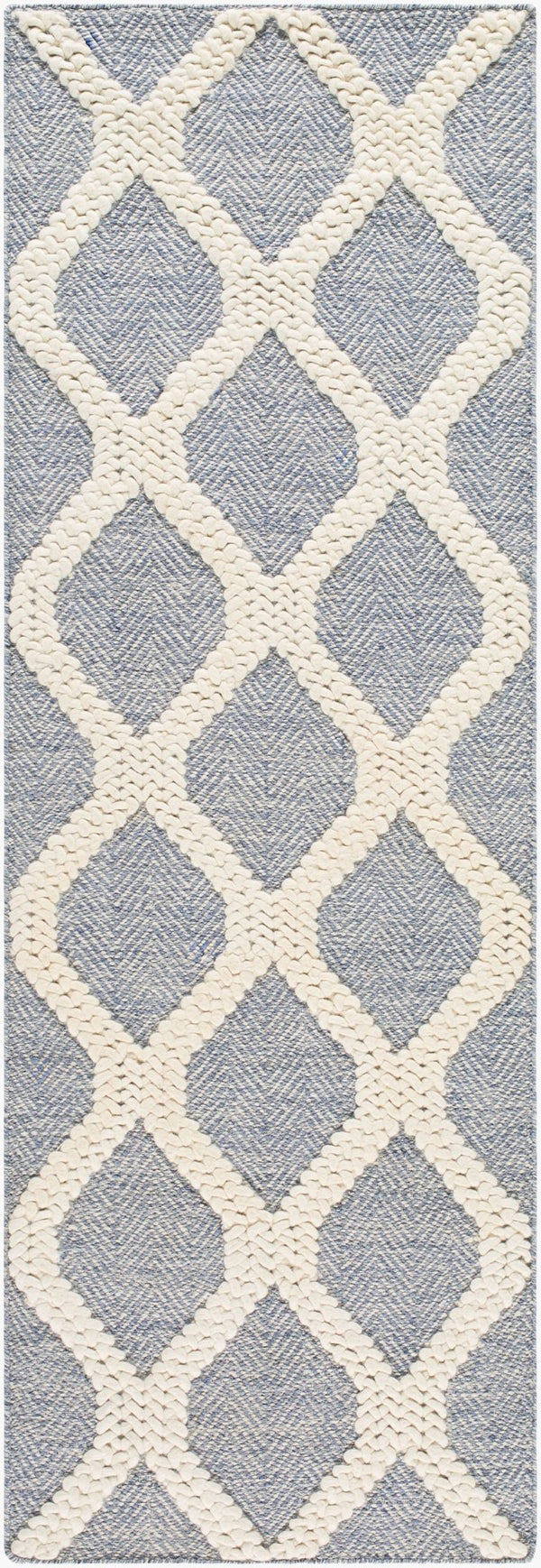 Livabliss Nina Handwoven Wool Blend Runner Rug Scandinavian Modern Style for Hallways Blue, Cream 2'6" x 8' NNA2303-268