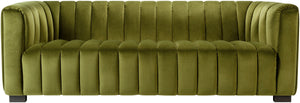 Brionne NNE-001 30"H x 94"W x 38"D Sofa NNE-001  Upholstery: Olive; Base: Brown Surya