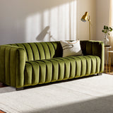 Brionne NNE-001 30"H x 94"W x 38"D Sofa NNE-001  Upholstery: Olive; Base: Brown Surya