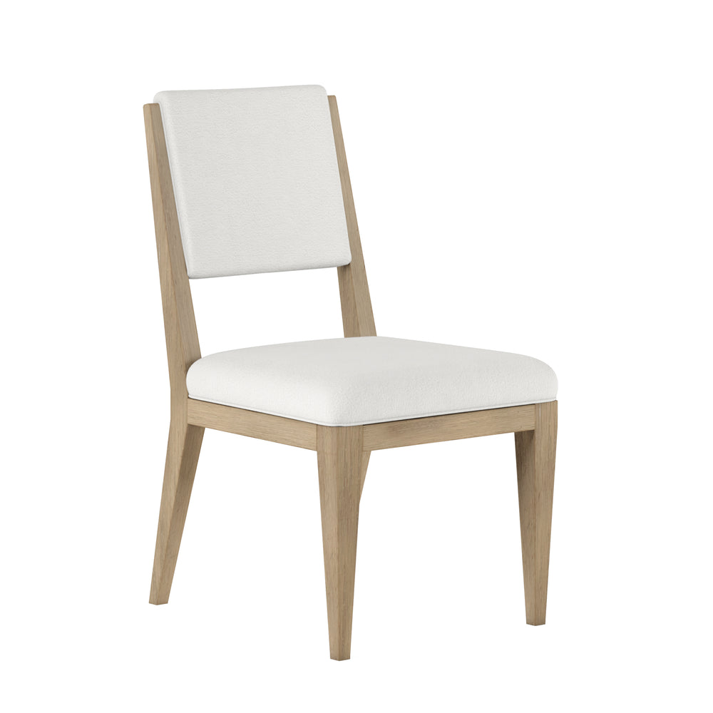 A.R.T. Furniture Garrison Side Chair: Luxurious Cream Chenille, Herringbone Design, Washed Oak Finish For Elegant Dining White, Brown Parawood Solids With Ash Embossing,White Oak Veneers,Foam,Fabric 322204-1302