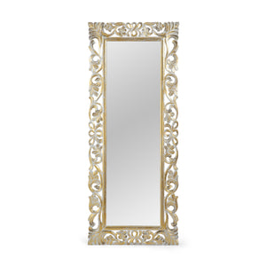 English Elm Christopher Knight Home® - RECTANGLE Hand-Carved Floral Standing Mirror, Distressed White & Gold Frame, Tempered Glass, 72" Tall 67058.00