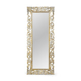 Christopher Knight Home® - Noble House - Emerton Traditional Standing Mirror with Floral Carved Frame, Distressed White and Gold