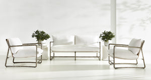 Bernhardt Bernhardt Sculptural Millim Outdoor Bunching Table — Hourglass Stonecast Side Table, Durable Patio Accent X01154