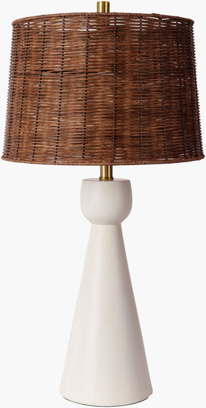 Surya Nino 29" Artistic Accent Table Lamp With Rattan Shade - Stylish Lighting For Every Room’S Ambiance Body, White,Shade, Brown,Finial, Metallic ,Brass,Harp, Metallic ,Brass,Cord, Translucent Resin,Rattan,Iron Nno-001