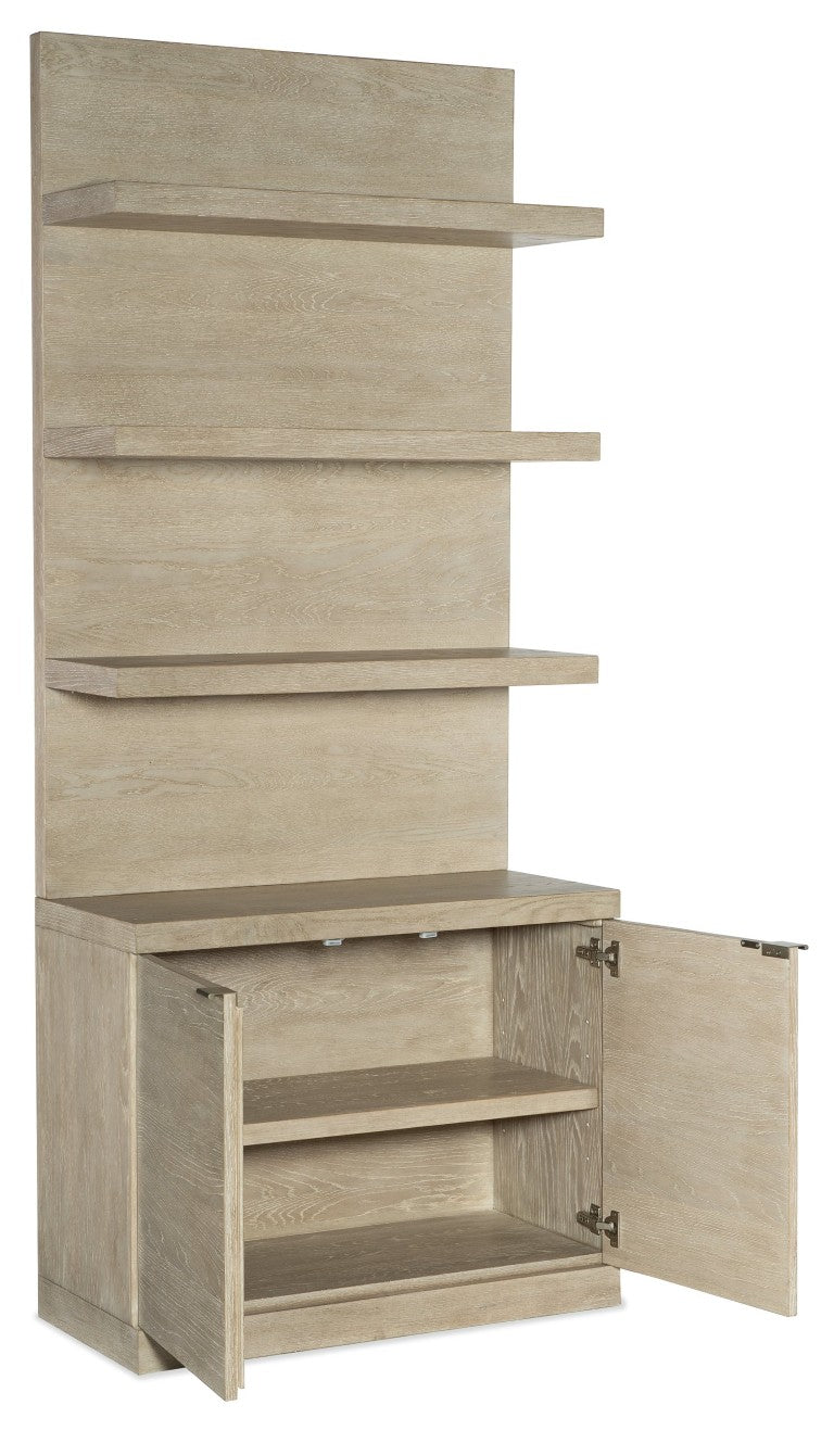 Hooker Furniture Cascade Oak Veneer Bookcase Base & Hutch In Terrain Taupe — Soft‑Close Doors, Adjustable Shelf, Display Space 6120-10443-80