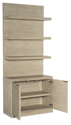 Hooker Furniture Cascade Oak Veneer Bookcase Base & Hutch In Terrain Taupe — Soft‑Close Doors, Adjustable Shelf, Display Space 6120-10443-80