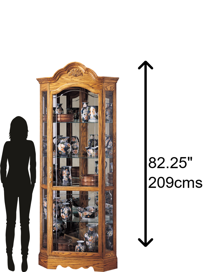 Hekman Furniture 680207 Elegant Corner Curio Cabinet - Antique Design With Adjustable Shelves & Interior Lighting Golden Oak Wilshire Corner Curio Cabinet 680207