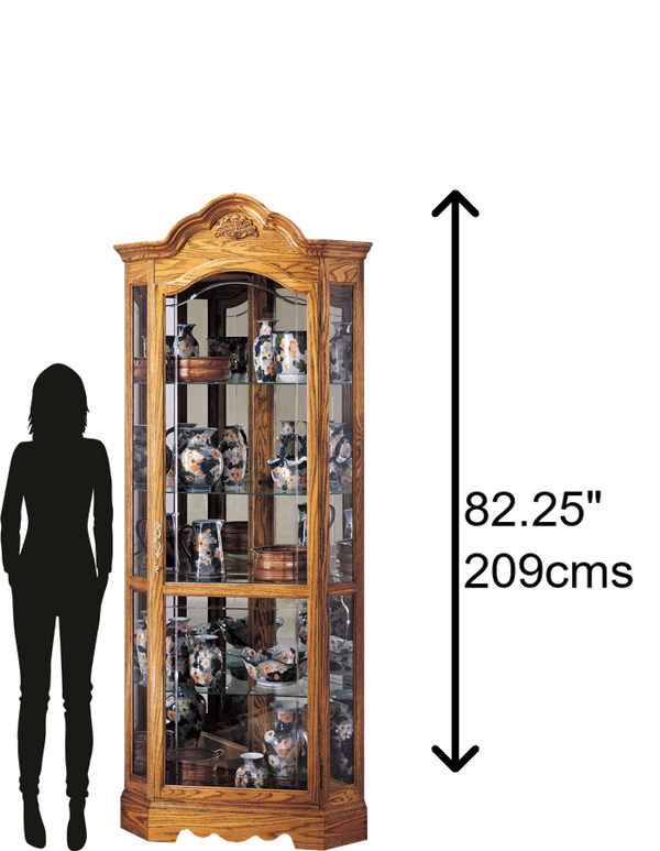 Hekman Furniture 680207 Elegant Corner Curio Cabinet - Antique Design With Adjustable Shelves & Interior Lighting Golden Oak Wilshire Corner Curio Cabinet 680207