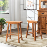 Homelegance By Top-Line Barrett Saddle Seat Counter Height Backless Stools (Set of 2) Oak Rubberwood